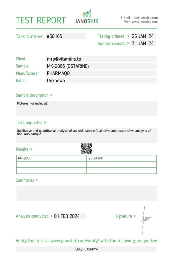 Buy MK-2866 (OSTARINE) online - Pharmaqo lab test reports