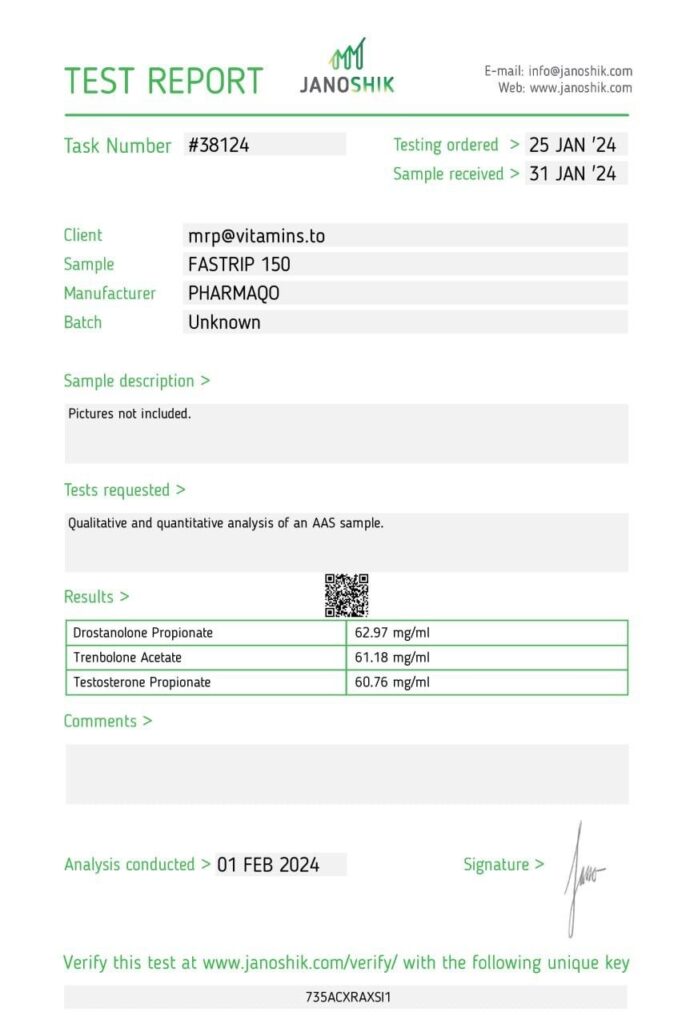 Buy FASTRIP 150 online - Pharmaqo lab test reports