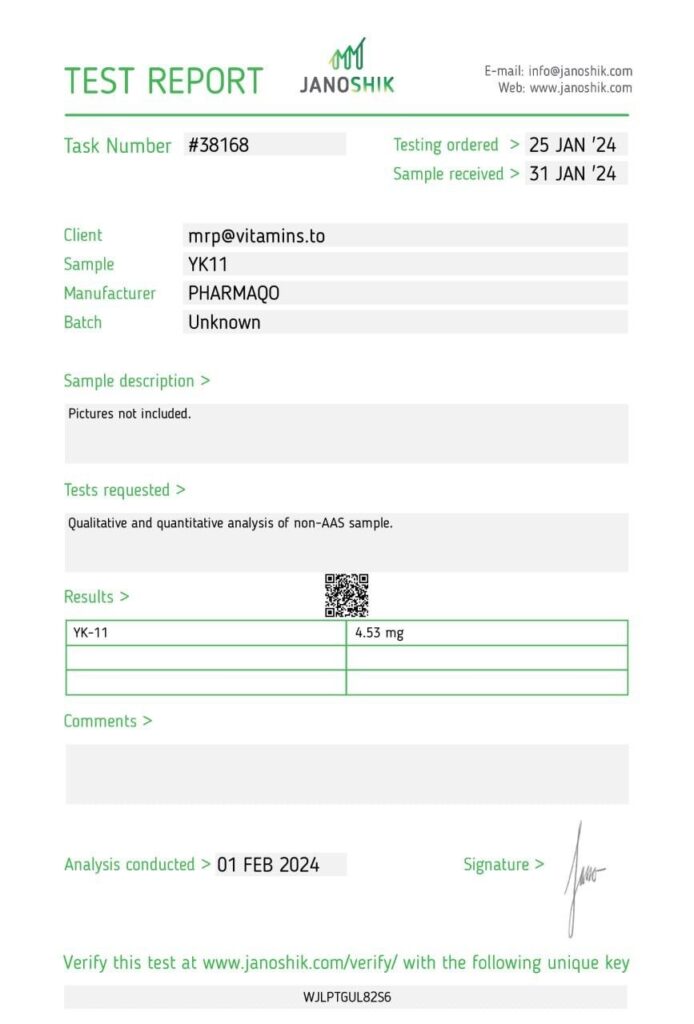 Buy YK11 online - Pharmaqo lab test reports